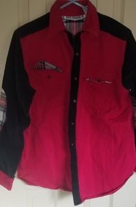 Retro Red Rover color block plaid button down